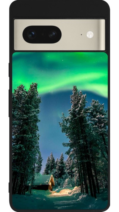 Google Pixel 7 Case Hülle - Silikon schwarz Winter 22 Northern Lights