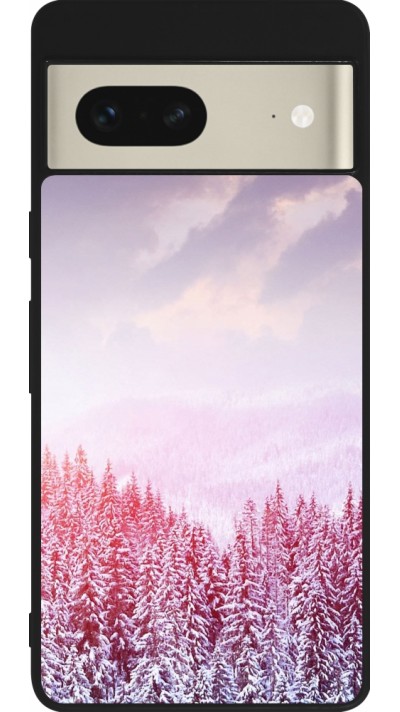 Coque Google Pixel 7 - Silicone rigide noir Winter 22 Pink Forest