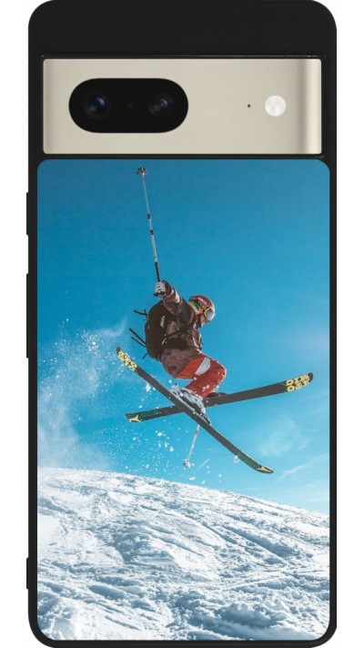 Google Pixel 7 Case Hülle - Silikon schwarz Winter 22 Ski Jump