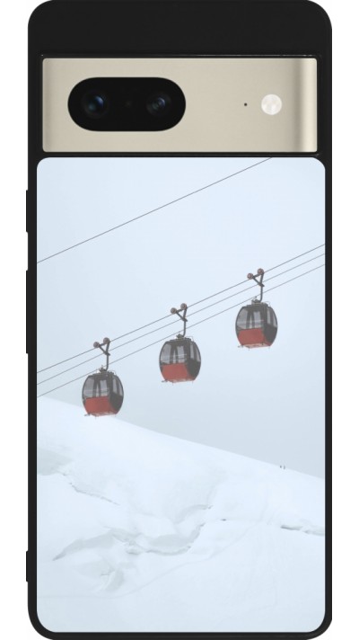 Coque Google Pixel 7 - Silicone rigide noir Winter 22 ski lift