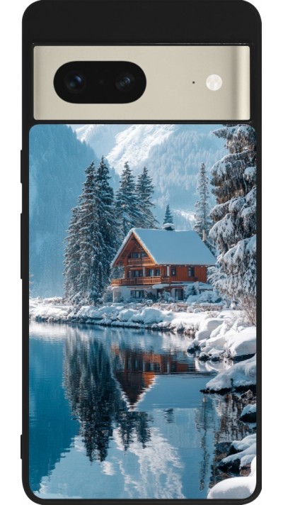 Google Pixel 7 Case Hülle - Silikon schwarz Winter 25 Winter house forest day