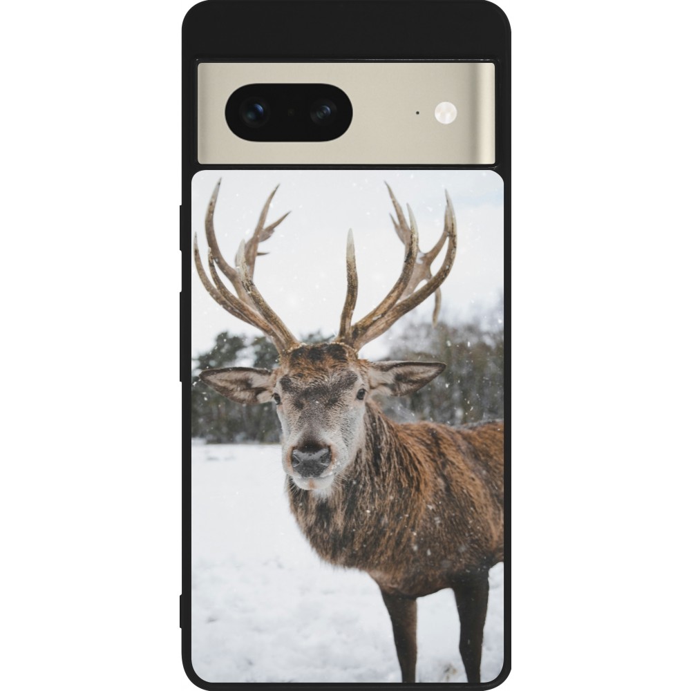 Coque Google Pixel 7 - Silicone rigide noir Winter 25 Winter reindeer