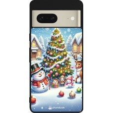 Google Pixel 7 Case Hülle - Silikon schwarz Weihnachten 2023 Schneemann und Tannenbaum
