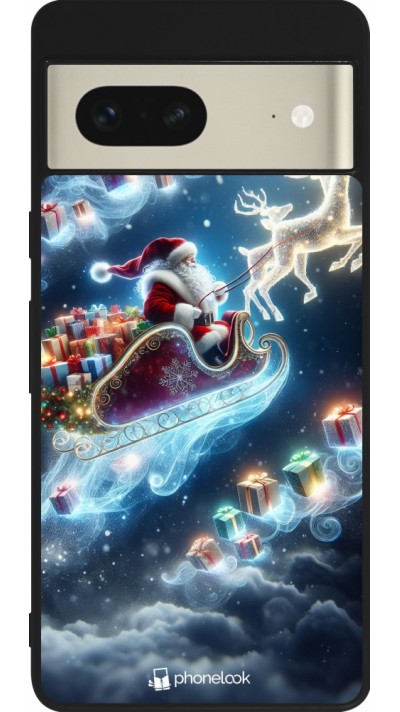 Coque Google Pixel 7 - Silicone rigide noir Noël 2023 Père Noël enchanté