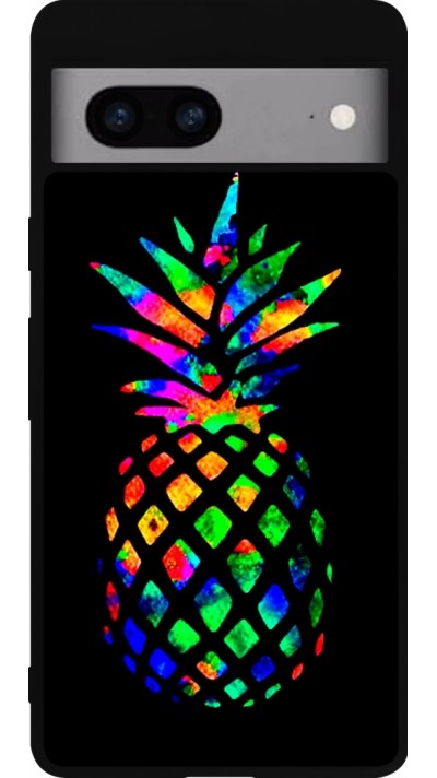 Google Pixel 7a Case Hülle - Silikon schwarz Ananas Multi-colors