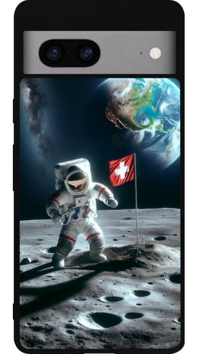 Google Pixel 7a Case Hülle - Silikon schwarz Astro Schweiz auf dem Mond