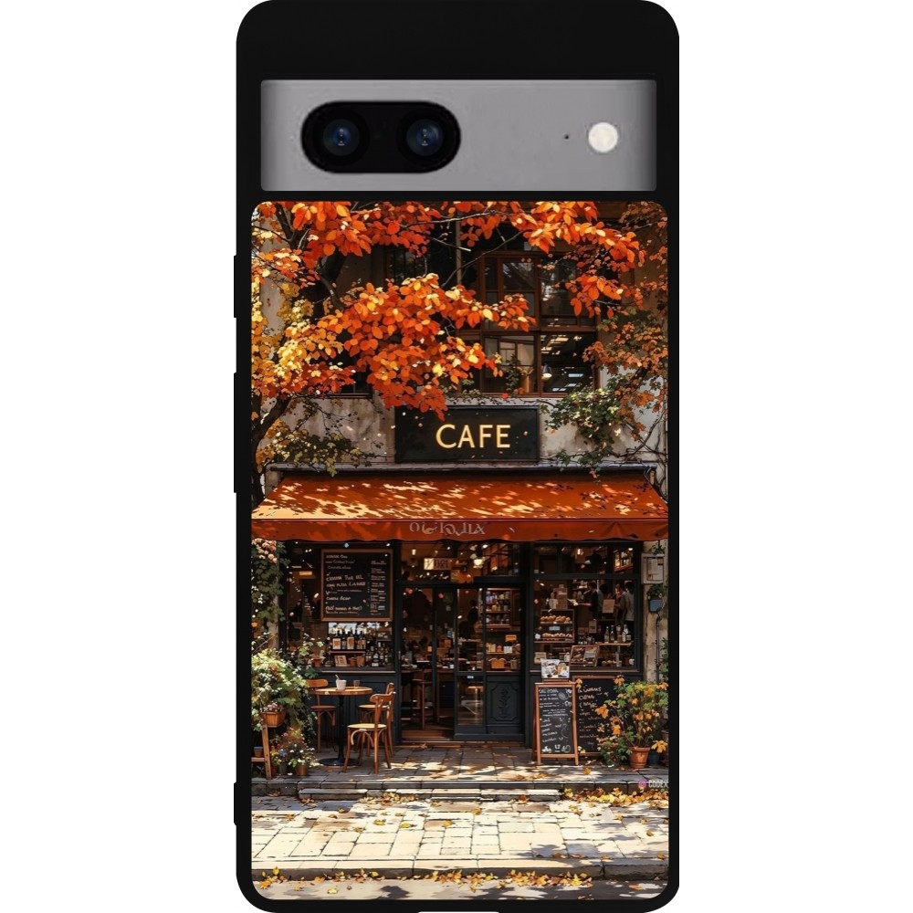 Coque Google Pixel 7a - Silicone rigide noir Autumn 25 Coffee shop