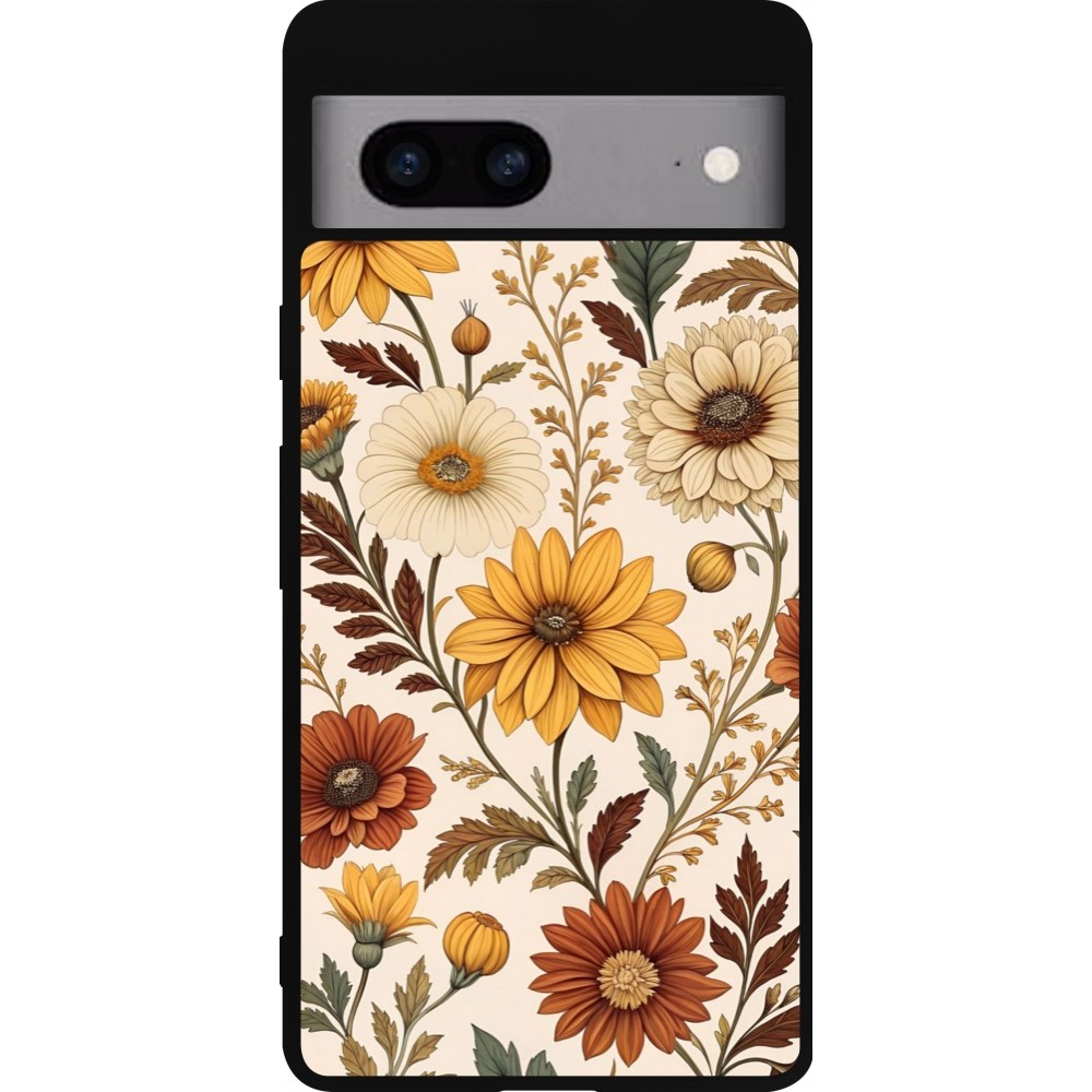 Coque Google Pixel 7a - Silicone rigide noir Autumn 25 Flower pattern