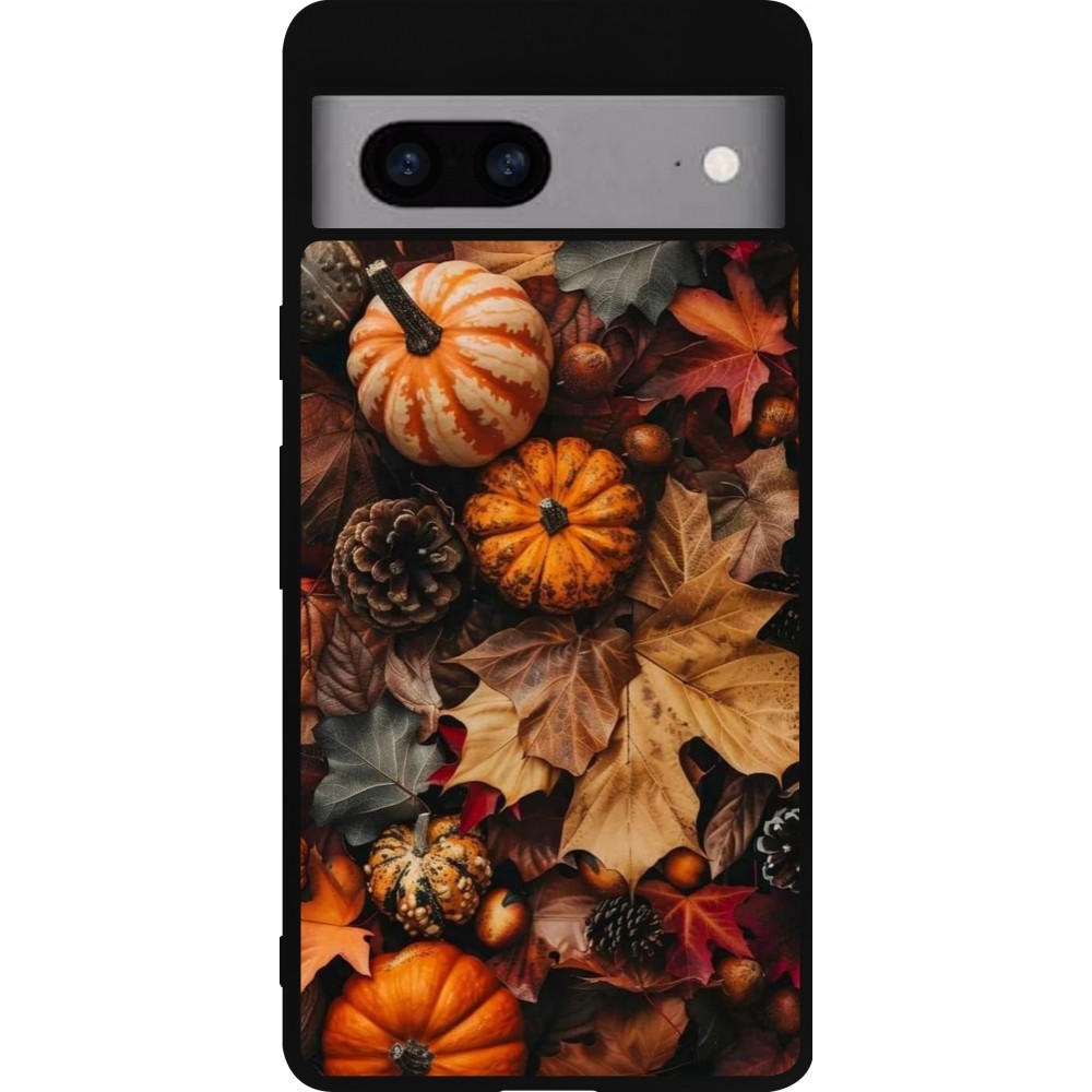 Coque Google Pixel 7a - Silicone rigide noir Autumn 25 Pumpkin