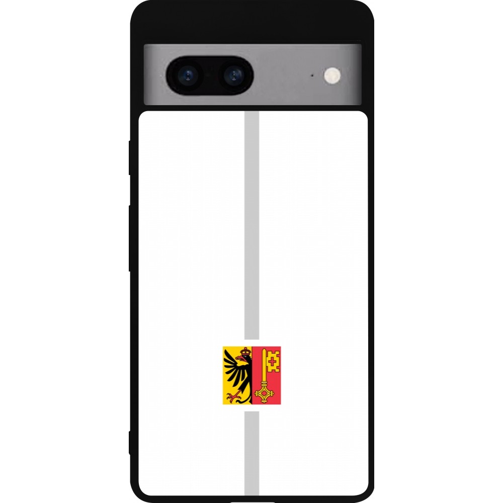 Coque Google Pixel 7a - Silicone rigide noir Canton GE blanc