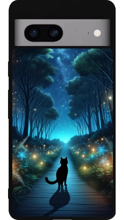 Google Pixel 7a Case Hülle - Silikon schwarz Schwarze Katze Spaziergang