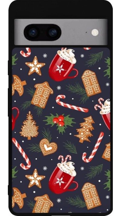 Coque Google Pixel 7a - Silicone rigide noir Christmas 25 Pattern Gingerbread House
