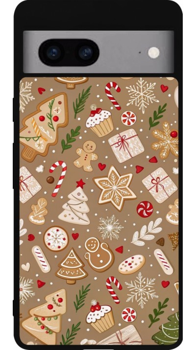 Coque Google Pixel 7a - Silicone rigide noir Christmas 25 Pattern Ginger Cookie