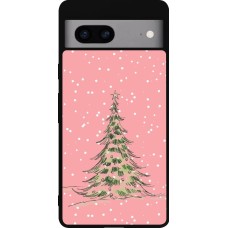 Coque Google Pixel 7a - Silicone rigide noir Christmas 25 Pink Tree