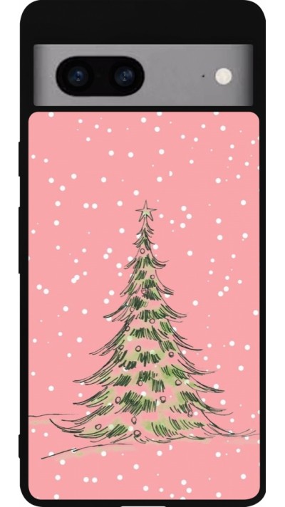 Coque Google Pixel 7a - Silicone rigide noir Christmas 25 Pink Tree