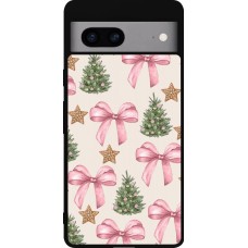 Coque Google Pixel 7a - Silicone rigide noir Christmas 25 Vintage Ribbons