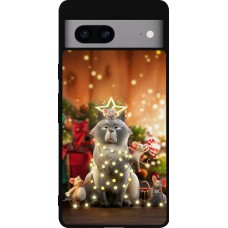 Coque Google Pixel 7a - Silicone rigide noir Christmas 25 Xmas Cat