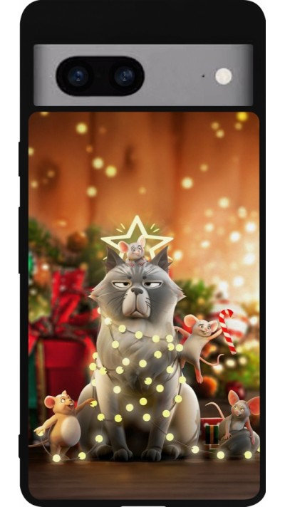Google Pixel 7a Case Hülle - Silikon schwarz Christmas 25 Xmas Cat