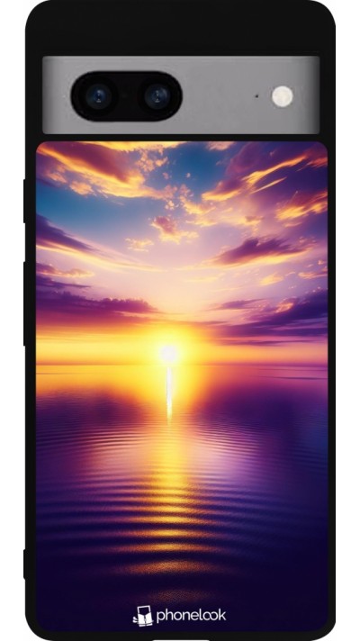 Google Pixel 7a Case Hülle - Silikon schwarz Sonnenuntergang gelb violett