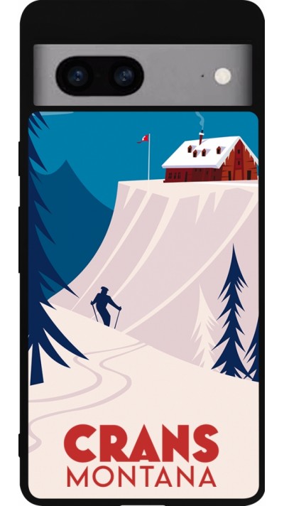 Coque Google Pixel 7a - Silicone rigide noir Crans-Montana Cabane