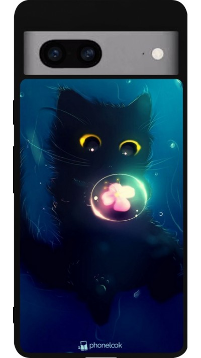 Coque Google Pixel 7a - Silicone rigide noir Cute Cat Bubble