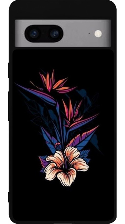 Google Pixel 7a Case Hülle - Silikon schwarz Dark Flowers