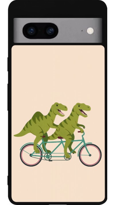 Coque Google Pixel 7a - Silicone rigide noir Dinosaurs on bikes 2026