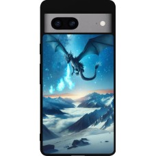 Coque Google Pixel 7a - Silicone rigide noir Dragon nocturne montagne