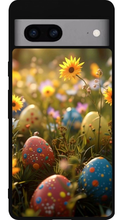 Google Pixel 7a Case Hülle - Silikon schwarz Easter 2026 Decorated eggs