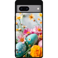 Google Pixel 7a Case Hülle - Silikon schwarz Easter 2026 Eggs with flowers