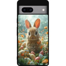 Google Pixel 7a Case Hülle - Silikon schwarz Easter 2026 Rabbit in the garden