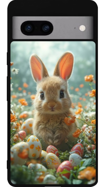Google Pixel 7a Case Hülle - Silikon schwarz Easter 2026 Rabbit in the garden