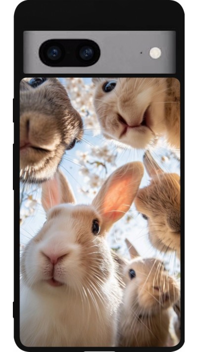 Google Pixel 7a Case Hülle - Silikon schwarz Easter 2026 Rabbits