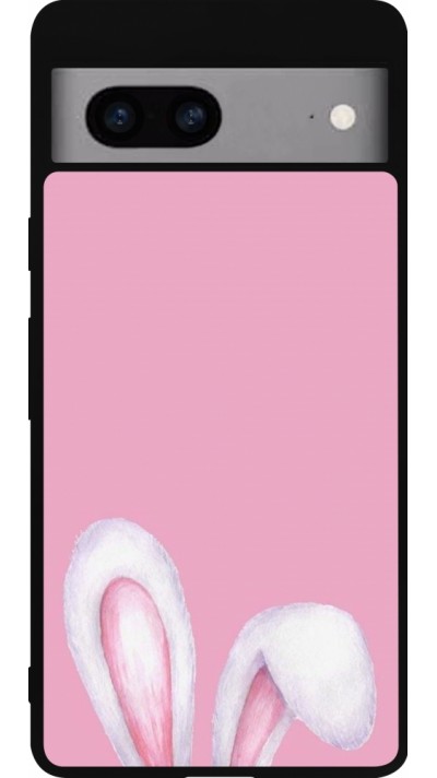 Coque Google Pixel 7a - Silicone rigide noir Easter 2024 pink bunny ears
