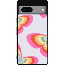 Coque Google Pixel 7a - Silicone rigide noir Easter 2024 rainbow butterflies