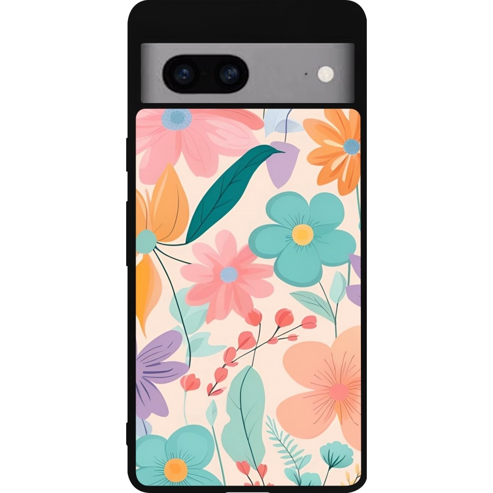Coque Google Pixel 7a - Silicone rigide noir Easter 2024 spring flowers
