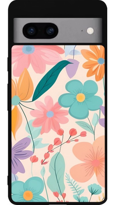 Coque Google Pixel 7a - Silicone rigide noir Easter 2024 spring flowers