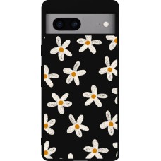 Coque Google Pixel 7a - Silicone rigide noir Easter 2024 white on black flower