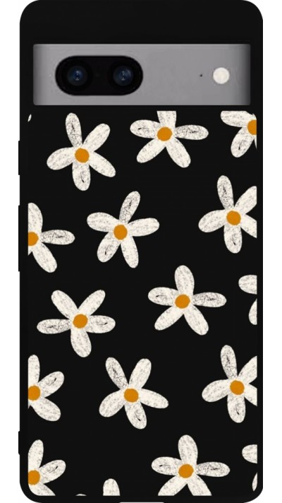 Coque Google Pixel 7a - Silicone rigide noir Easter 2024 white on black flower
