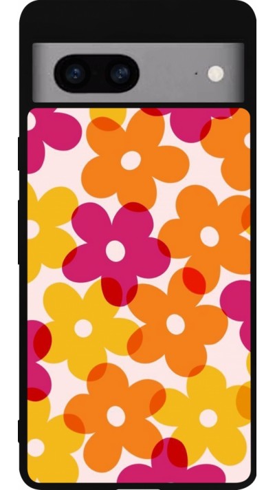 Coque Google Pixel 7a - Silicone rigide noir Easter 2024 yellow orange pink flowers