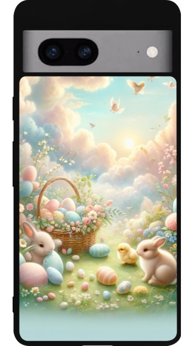 Coque Google Pixel 7a - Silicone rigide noir Easter 2025 Pastel Pâques