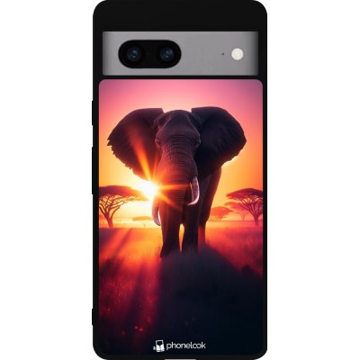 Coque Google Pixel 7a - Silicone rigide noir Elephant Sunrise Beauty