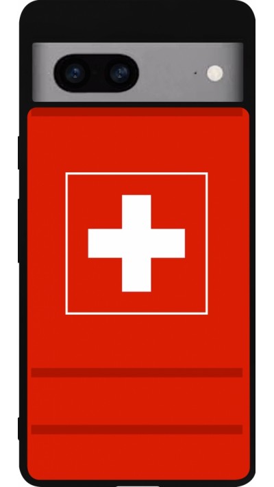 Coque Google Pixel 7a - Silicone rigide noir Euro 2020 Switzerland