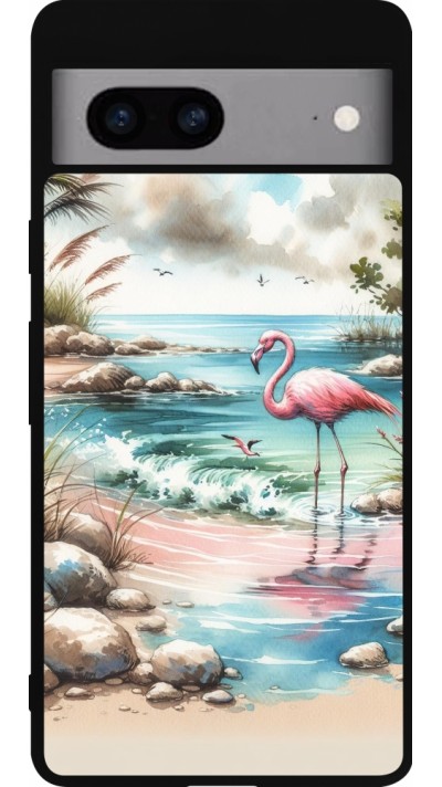 Google Pixel 7a Case Hülle - Silikon schwarz Flamingo Aquarell
