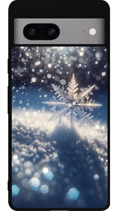 Coque Google Pixel 7a - Silicone rigide noir Flocon Solaire Éclat