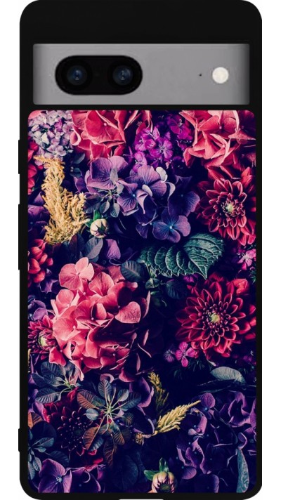 Google Pixel 7a Case Hülle - Silikon schwarz Flowers Dark