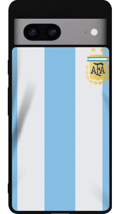 Coque Google Pixel 7a - Silicone rigide noir Maillot de football Argentine 2022 personnalisable