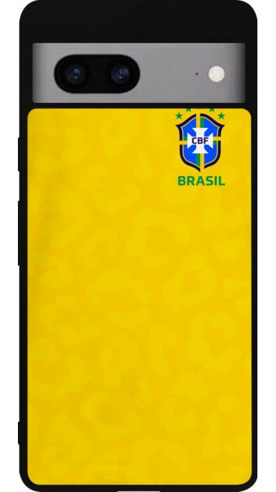 Coque Google Pixel 7a - Silicone rigide noir Maillot de football Brésil 2022 personnalisable