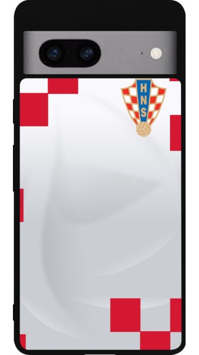 Coque Google Pixel 7a - Silicone rigide noir Maillot de football Croatie 2022 personnalisable