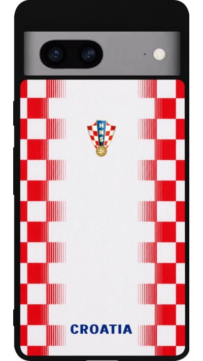 Coque Google Pixel 7a - Silicone rigide noir Maillot de football Croatie 2026 personnalisable